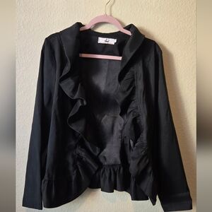 Chic Black Ruffled Women's Blazer
